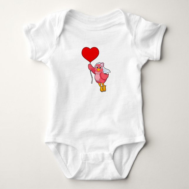 Body Para Bebê Noiva Pássaro com Véu e Balão de Coração (Frente)