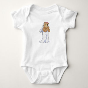 Body Para Bebê Noiva Urso com Véu