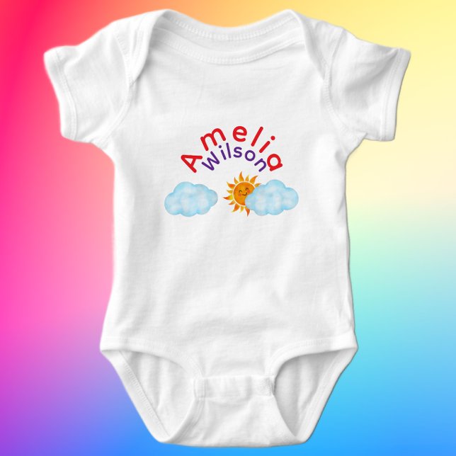 Body Para Bebê Nome Arco-íris Fofo Nuvem Sol (Criador carregado)