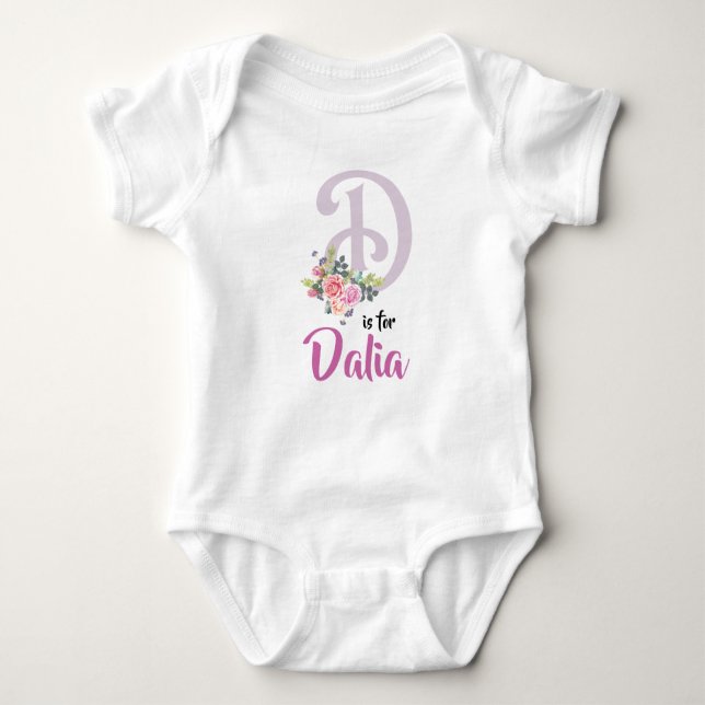 Body Para Bebê Nome Baby Outfit Letter D Romper Floral Girl (Frente)