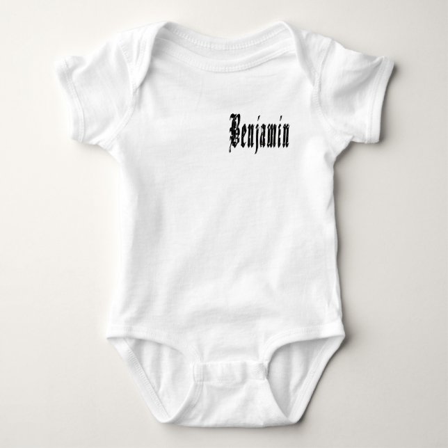 Body Para Bebê Nome Benjamin Desenhado Preto,  (Frente)