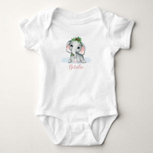 Body Para Bebê Nome Caprichoso de Bebê Menina Elefante Inverno Fo