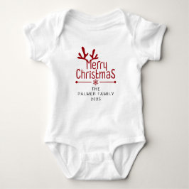 Body Para Bebê Nome da Família Floral de Natal Simples Elegante