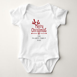 Body Para Bebê Nome da Família Floral de Natal Simples Elegante