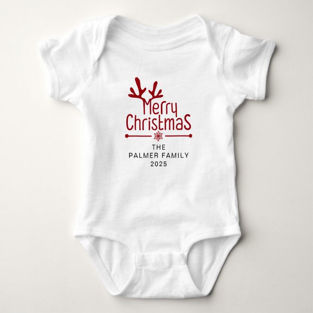 Body Para Bebê Nome da Família Floral de Natal Simples Elegante (Frente)