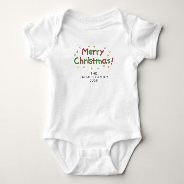 Body Para Bebê Nome da Família Floral de Natal Simples Elegante (Frente)