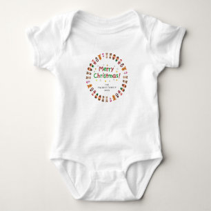 Body Para Bebê Nome da Família Floral de Natal Simples Elegante