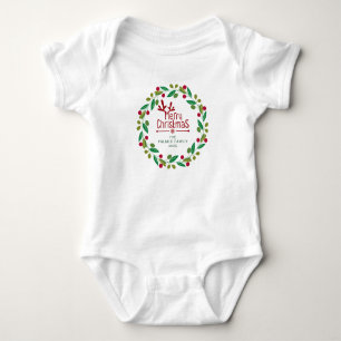 Body Para Bebê Nome da Família Floral de Natal Simples Elegante