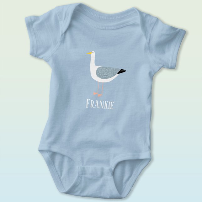 Body Para Bebê Nome da Gaivota (Fun personalized custom name seagull bird  baby bodysuit)