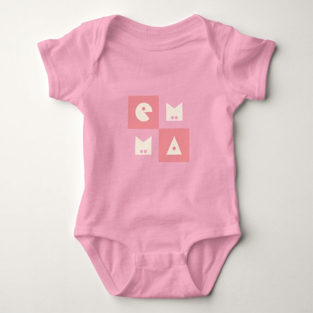 Body Para Bebê Nome de 4 letras roupa rosa quente  (Frente)