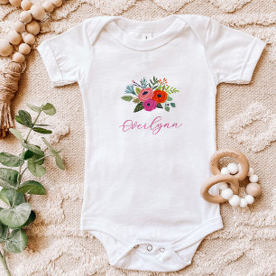 Body Para Bebê Nome de Bebê Floral Brilhante Baby in Bloom