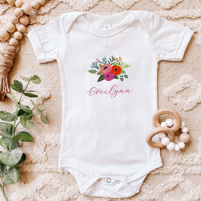 Body Para Bebê Nome de Bebê Floral Brilhante Baby in Bloom (Criador carregado)