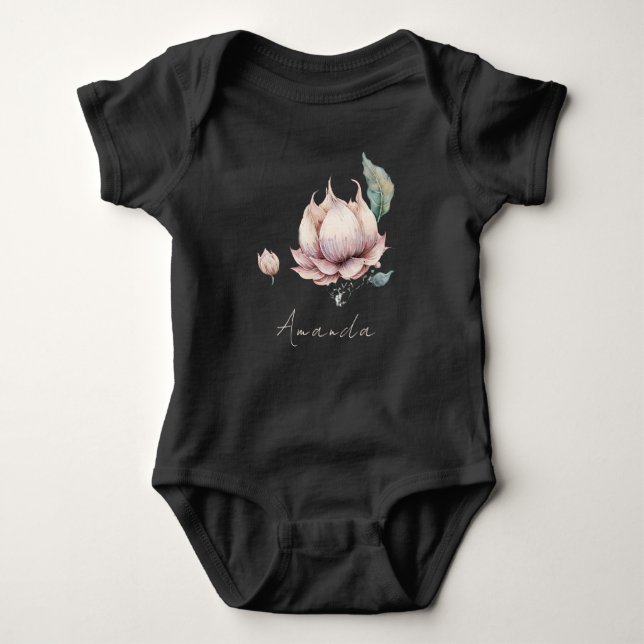 Body Para Bebê Nome de Bebê Monograma Terra Boho Bonito Flor de L (Frente)