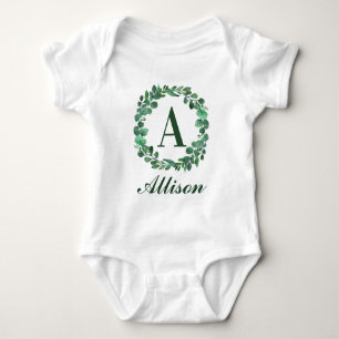 Body Para Bebê Nome de Bebê Personalizado Com Aquarela de Eucalip