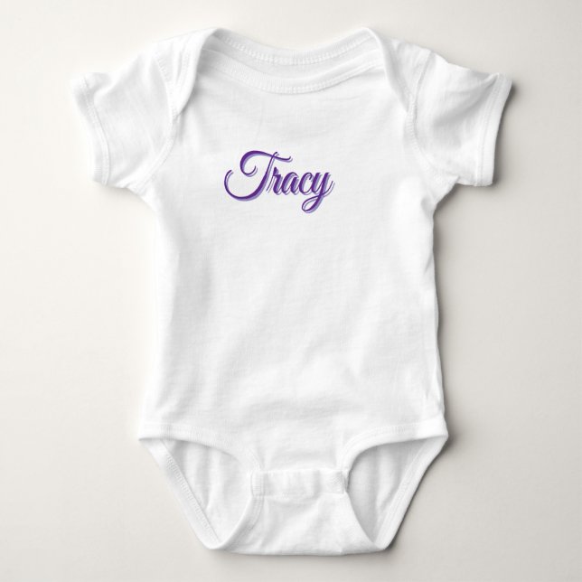 Body Para Bebê Nome de menina Tracy em Roxo, (Frente)