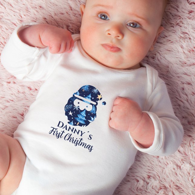 Body Para Bebê Nome de Natal Editável Papai Noel Azul (Criador carregado)