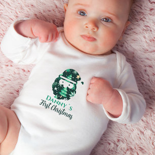 Body Para Bebê Nome de Natal Editável Santa Claus Green