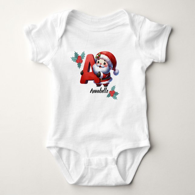 Body Para Bebê Nome de Natal Personalizável Fato Inicial (Frente)