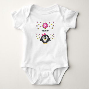 Body Para Bebê Nome de pinguim fofo estrelas amarelo rosa