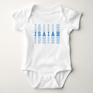 Body Para Bebê Nome de repetição personalizado azul Isaiah