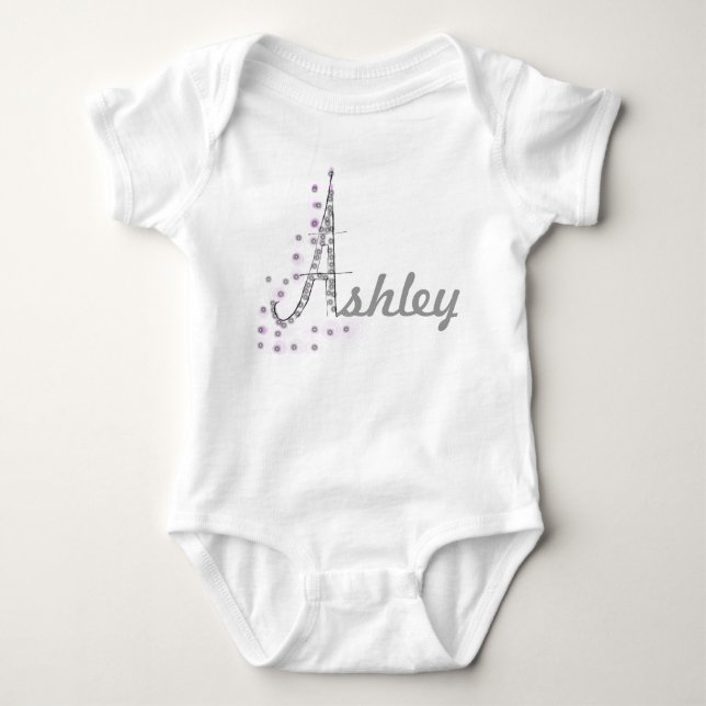 Body Para Bebê Nome de torre Eiffel personalizável (Frente)