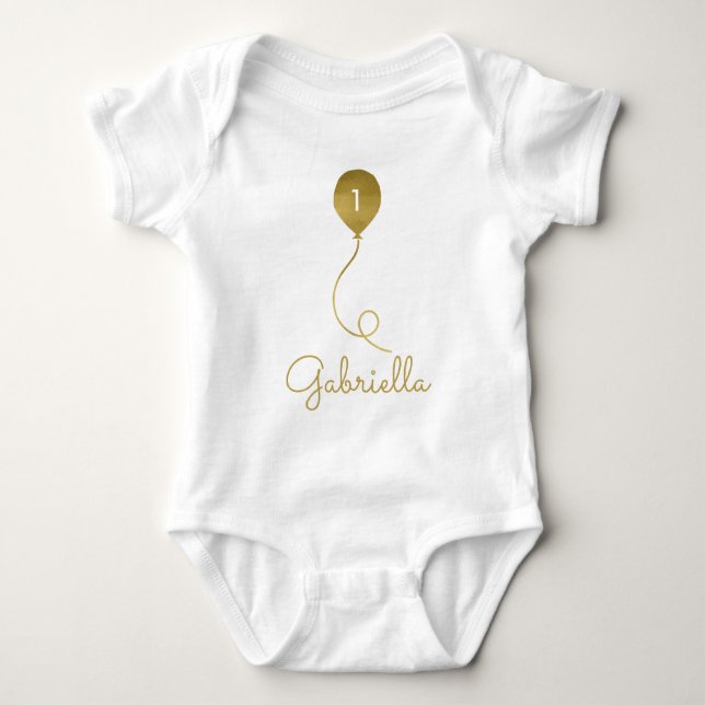 Body Para Bebê Nome do balão Dourado e 1rua/Qualquer Aniversário  (Frente)