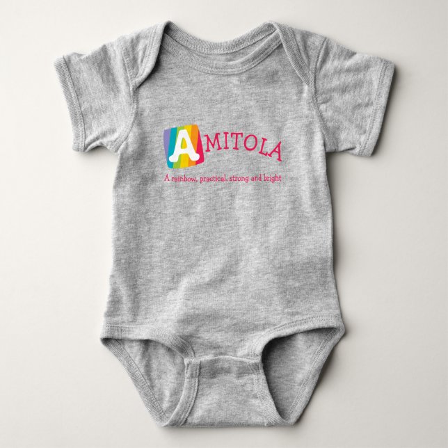 Body Para Bebê Nome do bebê arco-íris amitola unisex (Frente)