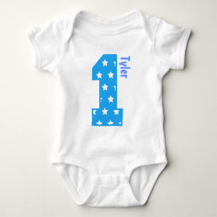 Body Para Bebê Nome do bebê de um ano das estrelas de azuis beb