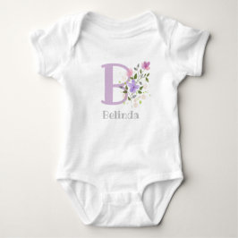 Body Para Bebê Nome do bebê e inicial com flores