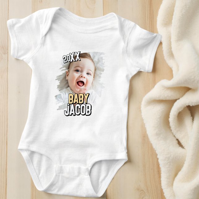 Body Para Bebê Nome do Bebê Foto personalizada de bebê simples e  (Criador carregado)