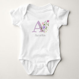 Body Para Bebê Nome do Bebê & Inicial com Flores