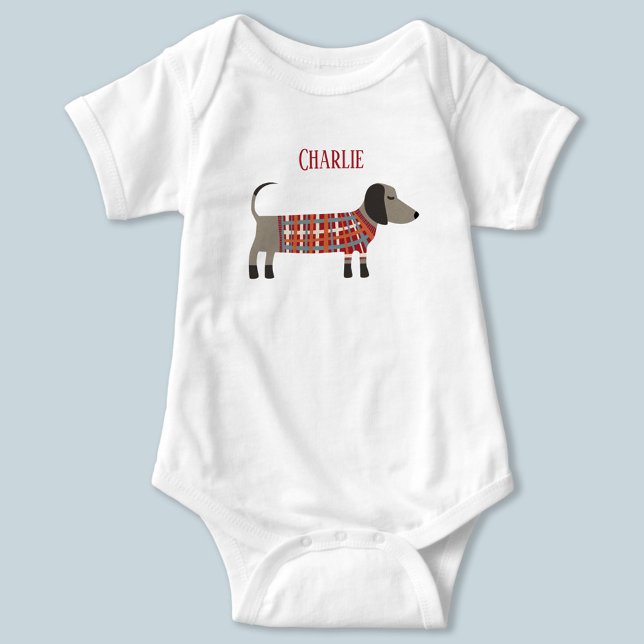 Body Para Bebê Nome do cão T-Shirt Dachshund Sausund (Criador carregado)
