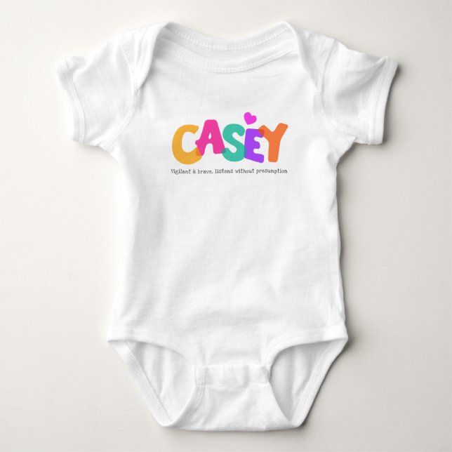 Body Para Bebê Nome do casey significa roupa de letras de bolhas  (Frente)