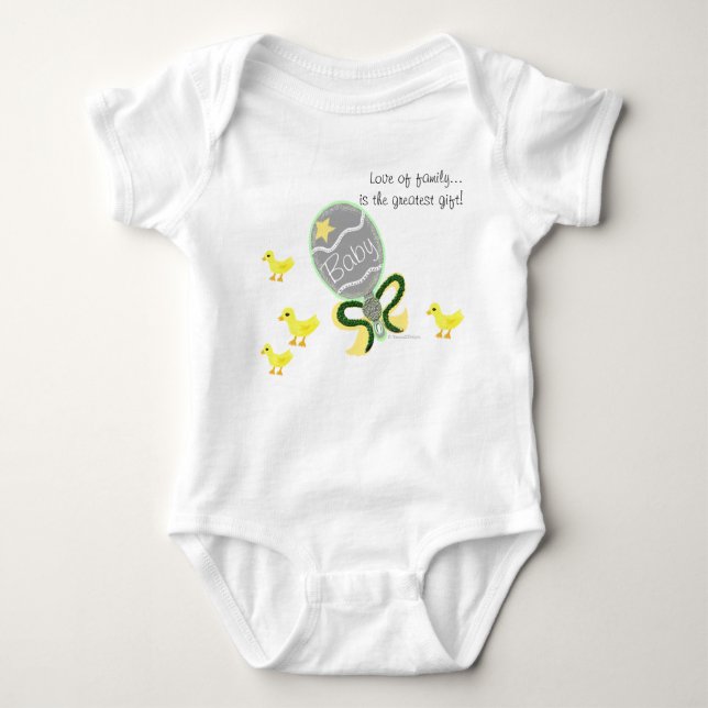Body Para Bebê Nome do Hospital Elegante Green Yellow Baby Rattle (Frente)