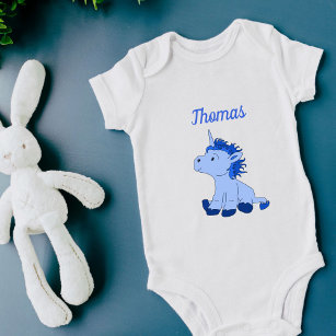 Body Para Bebê Nome do Menino Azul do Unicórnio Bonito