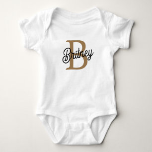 Body Para Bebê Nome do Monograma Elegante Moderno Script Dourado 
