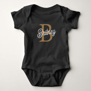Body Para Bebê Nome do Monograma Elegante Moderno Script Dourado