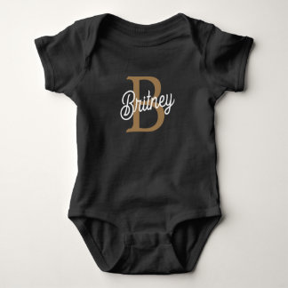 Body Para Bebê Nome do Monograma Elegante Moderno Script Dourado 