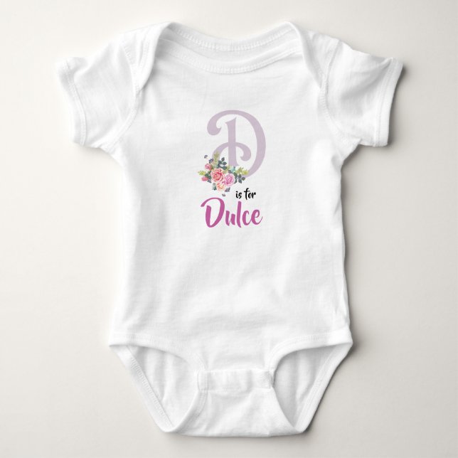 Body Para Bebê Nome Dulce Bebê Ofício Letra D Romper Rapariga Flo (Frente)