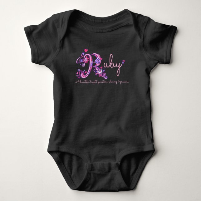 Body Para Bebê Nome e significado das raparigas Ruby "R baby roup (Frente)