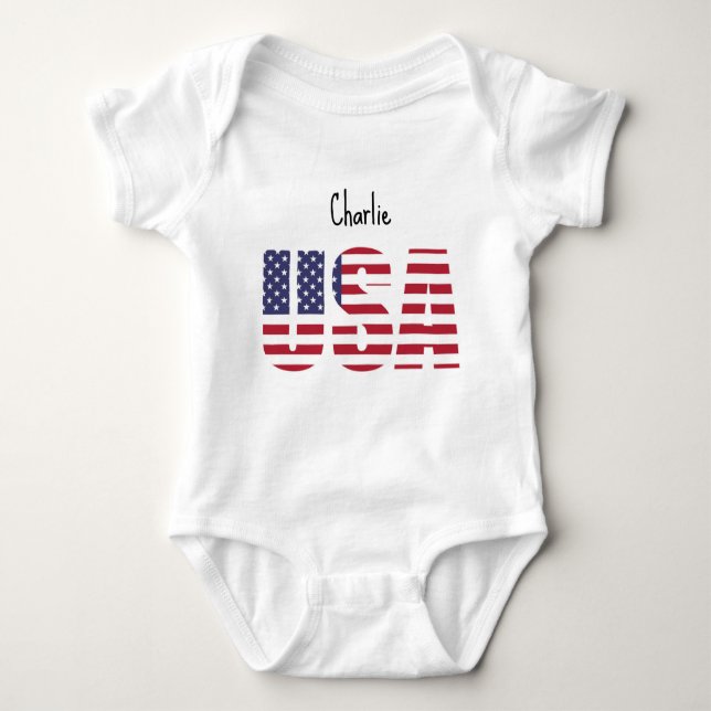 Body Para Bebê Nome, EUA, Adorable Newborn para 24mos Fine Jersey (Frente)