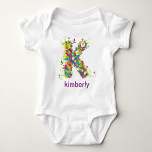 Body Para Bebê Nome Floral Do Alfabeto Bebê (Monograma K)