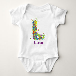 Body Para Bebê Nome Floral Do Alfabeto Bebê (Monograma L)