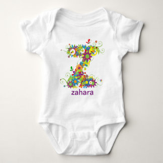 Body Para Bebê Nome Floral do Alfabeto Bebê Tee (Monograma Z)