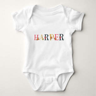 Body Para Bebê Nome HARPER Arte Com Flores Bordadas