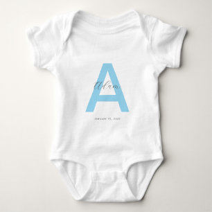 Body Para Bebê Nome inicial azul personalizado