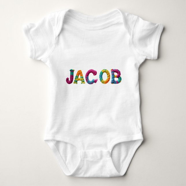 Body Para Bebê Nome JACOB no Padrão de Crochet Vibrante (Frente)