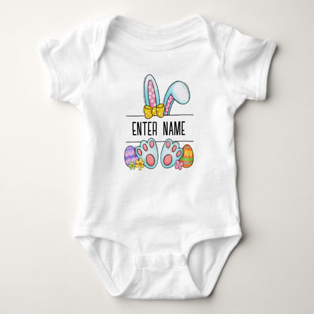 Body Para Bebê Nome Personalizado Baby Girl Bunny Monograma (Frente)