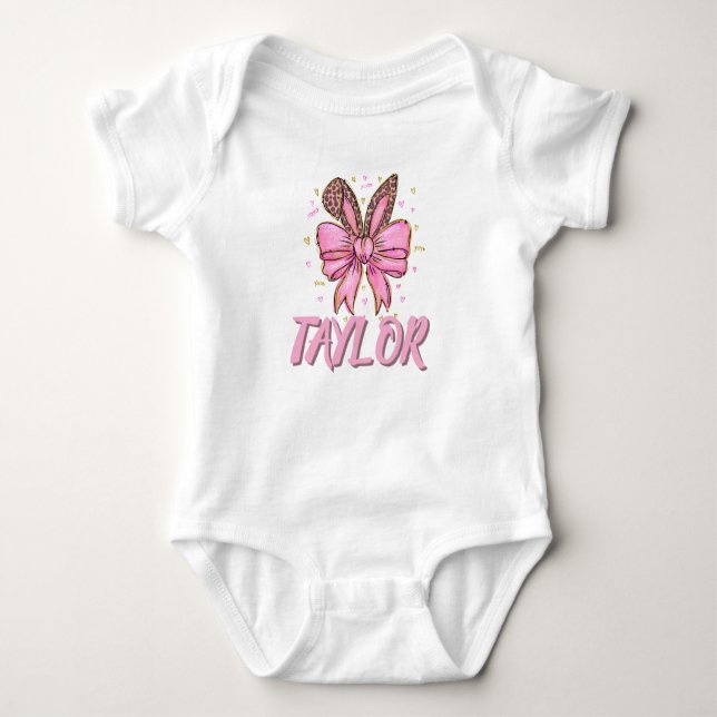 Body Para Bebê Nome personalizado Bunny Leopard Cute Taylor doce (Frente)