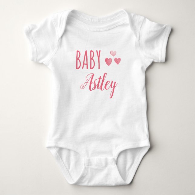 Body Para Bebê Nome personalizado da Baby Girl Hearts (Frente)
